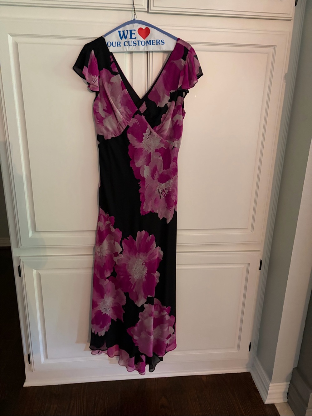 Calvin Klein Black Maxi Dress with Fuchsia Floral Print